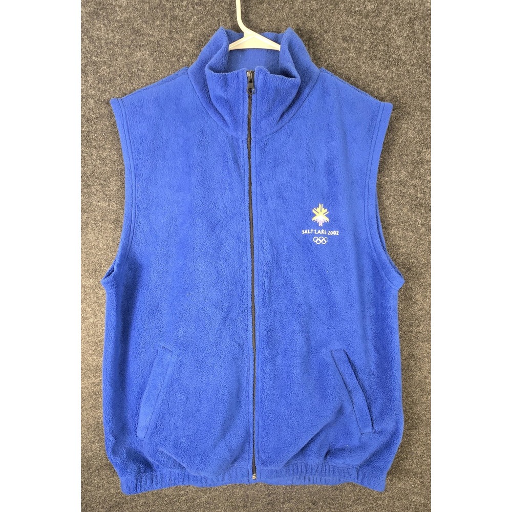 Vintage Salt Lake 2002 Olympic Fleece Vest Men's Size L Blue Full Zip